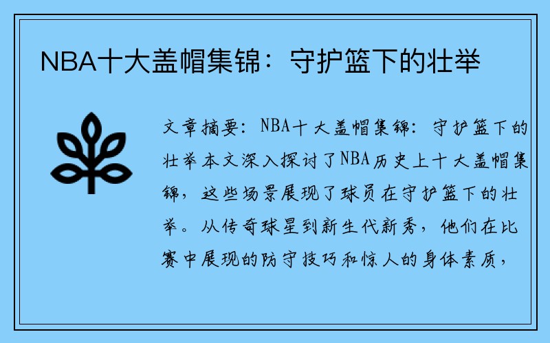 NBA十大盖帽集锦：守护篮下的壮举